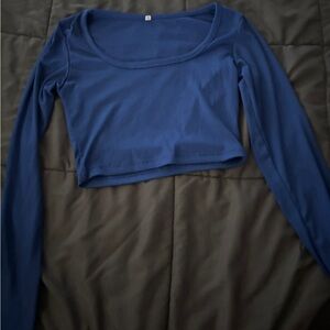 SHEIN Royal Blue Ribbed Long-Sleeve Crop Top